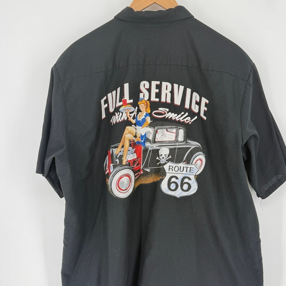Red Kap Mens XXL Black Route 66 Full Service Pinup Mechanic Garage Work Shirt